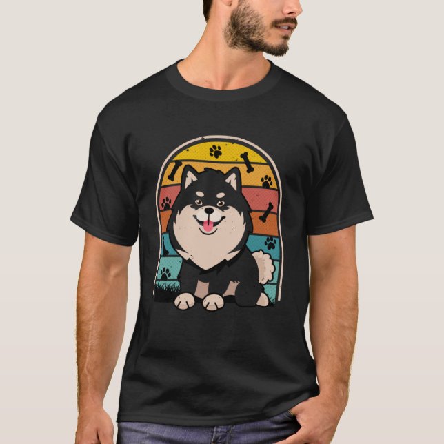 Black Pomeranian Retro Pom Mum Dog Dad Pomeranian  T-Shirt (Front)