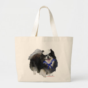 Black Pomeranian Sailor Large Tote Bag