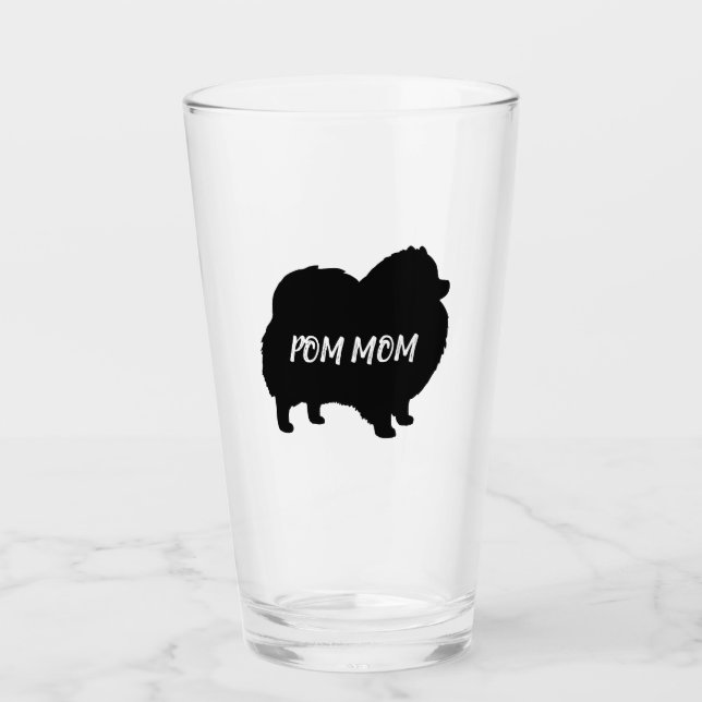 Black Pomeranian Silhouette Personalised Pom Dog Glass (Front)