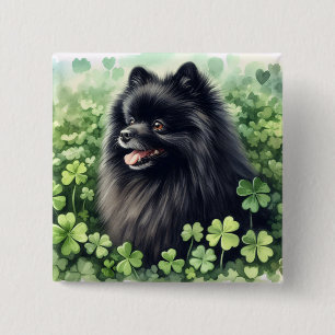 Black Pomeranian St Patricks Day  15 Cm Square Badge