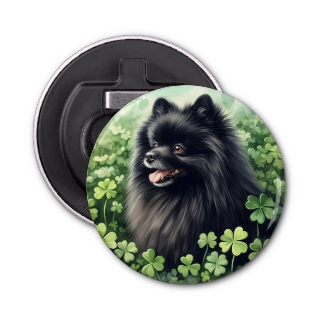 Black Pomeranian St Patricks Day  Bottle Opener (Front)