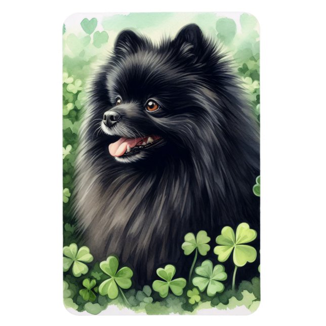 Black Pomeranian St Patricks Day Flexible Magnet (Vertical)
