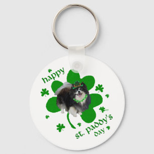Black Pomeranian St Patricks Day Key Ring