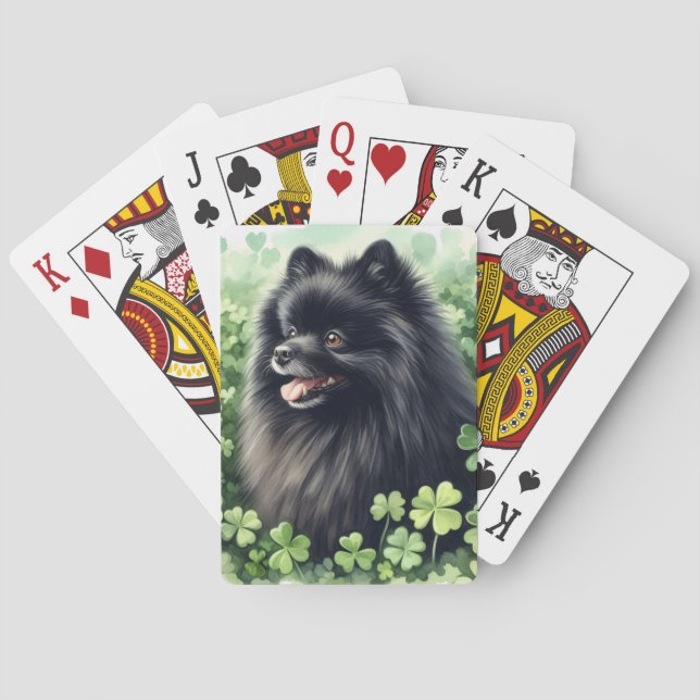 Black Pomeranian St Patricks Day  Playing Cards (Back)