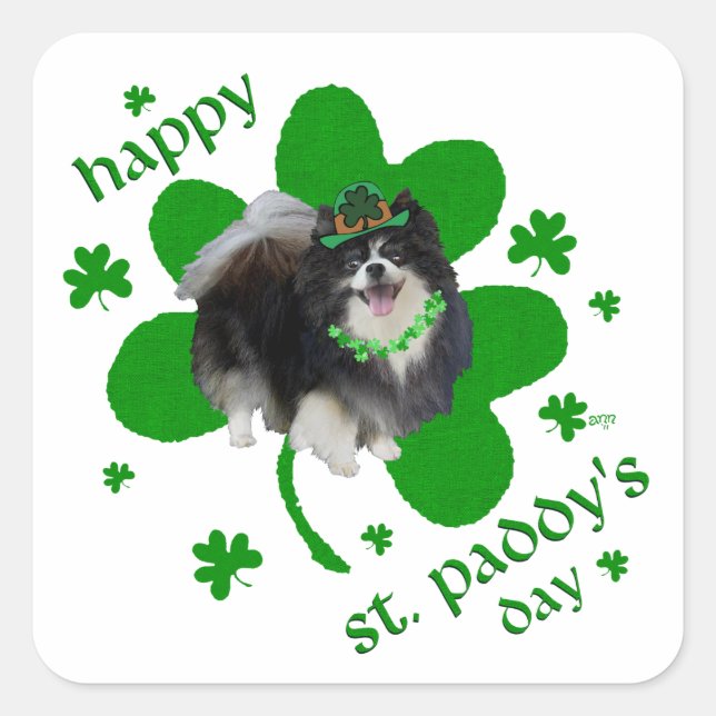 Black Pomeranian St Patricks Day Square Sticker (Front)