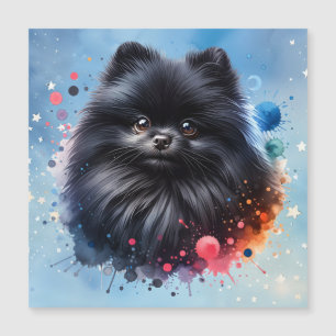 Black pomeranian watercolor illustration