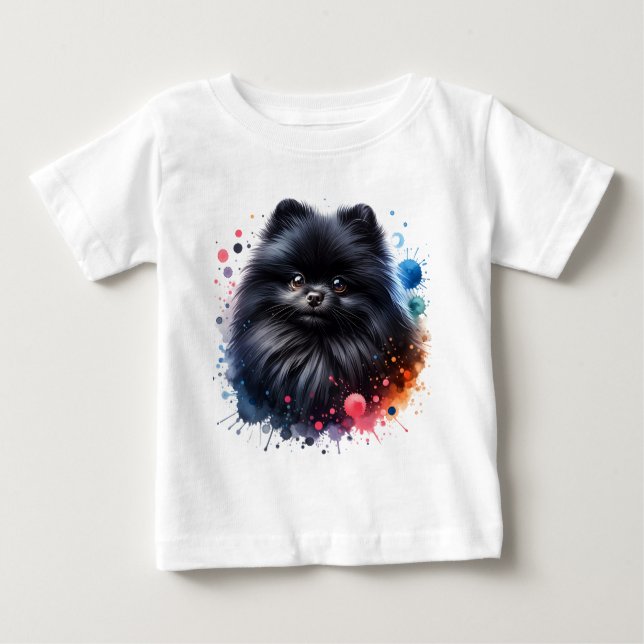 Black pomeranian watercolor illustration baby T-Shirt (Front)
