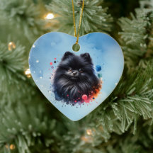 Black pomeranian watercolor illustration
