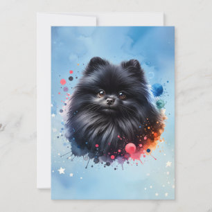 Black pomeranian watercolor illustration invitation