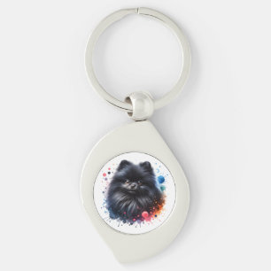 Black pomeranian watercolor illustration key ring