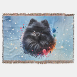 Black pomeranian watercolor illustration throw blanket