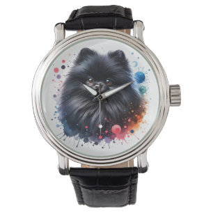 Black pomeranian watercolor illustration watch