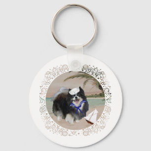 Black Pomeranian with Sailboat Key Ring