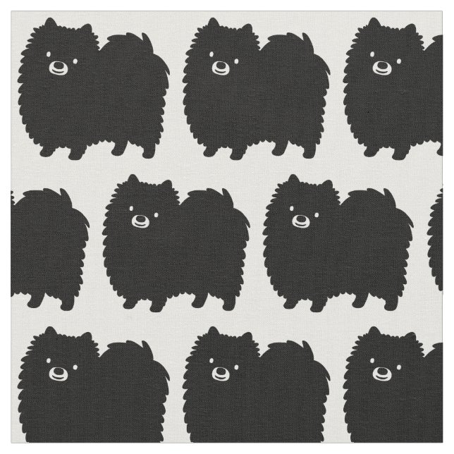 Black Pomeranians Pattern Fabric (Close Up)
