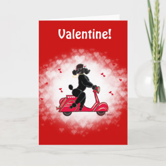 Black Poodle and Scooter Valentine Art Holiday Card