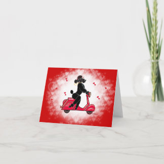 Black Poodle and Scooter Valentine Art Holiday Card