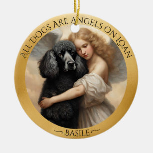 Black Poodle Angel Personalised Memorial  Ceramic Tree Decoration