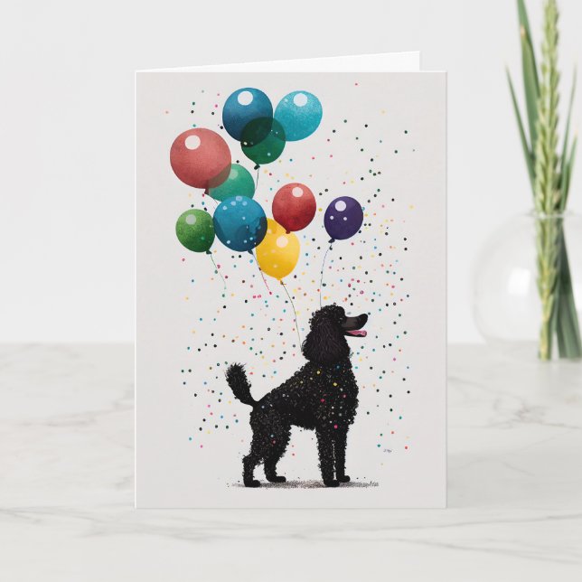 Black Poodle Celebration Greeting Card (Front)