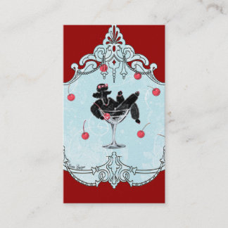 Black Poodle & Cherries Retro Business Card