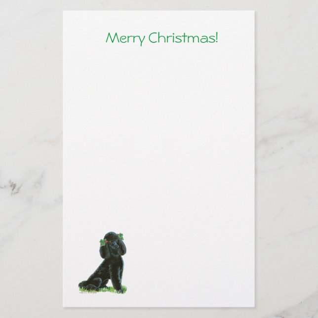 Black Poodle Christmas Holly Art Gifts & Cards (Front)