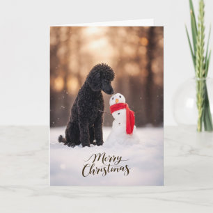 Black Poodle Christmas Snowman Holiday Card