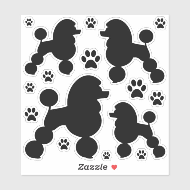 Black Poodle Dog and Paw Print silhouette (Sheet)