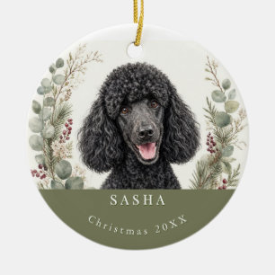 Black Poodle Dog Breed Watercolor Christmas Ceramic Tree Decoration
