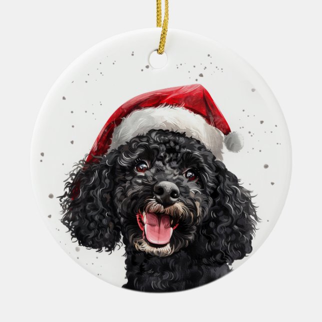 Black Poodle Dog Christmas Personalized Ceramic Tree Decoration (Front)