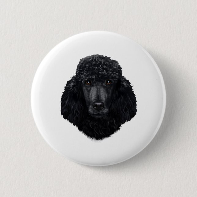 Black Poodle Dog Face 6 Cm Round Badge (Front)