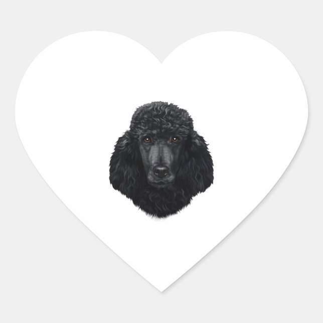 Black Poodle Dog Face Heart Sticker (Front)