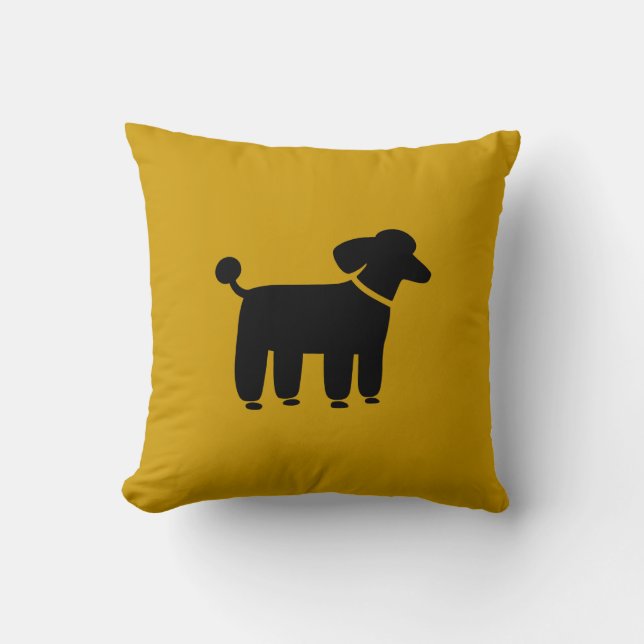 Black Poodle Dog Graphic on Yellow (Customisable) Cushion (Front)