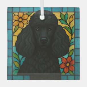 Black Poodle Dog "Stained Glass"  Glass Tree Decoration