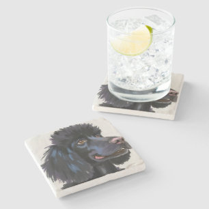 Black Poodle   Dog Watercolor Pet Painting Stone Coaster