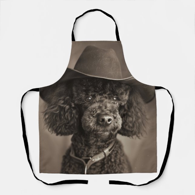 Black Poodle Dressed as a Cowboy Halloween Costume Apron (Front)
