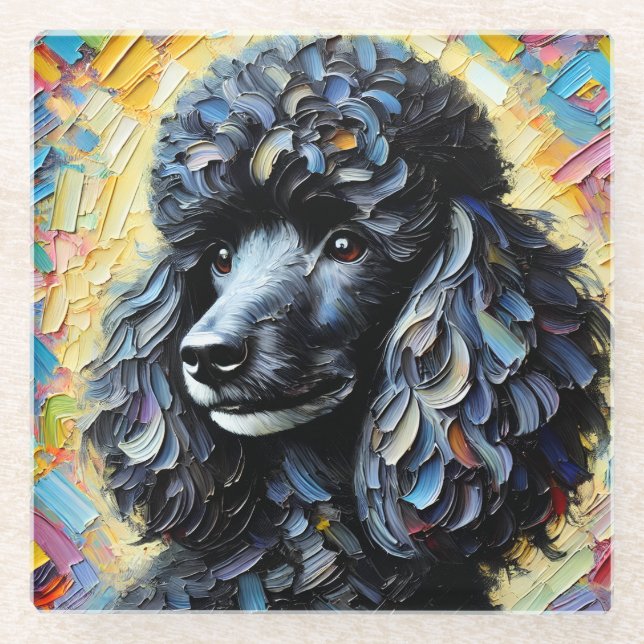 Black Poodle Glass Coaster (Front)