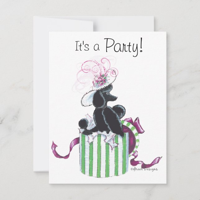 Black Poodle Hatbox Retro Art Print Invitation (Front)