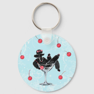 Black Poodle in Champagne Glass n ... - Customised Key Ring