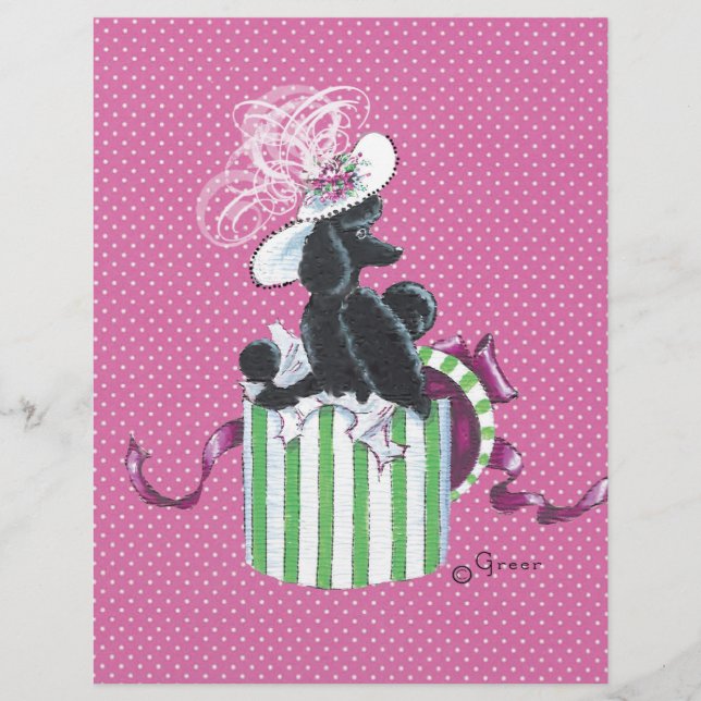 Black Poodle in Hatbox Vintage Style (Front)