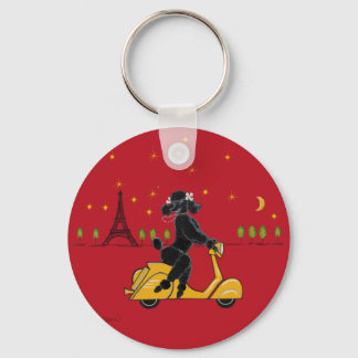 Black Poodle in Paris and Scooter Key Ring