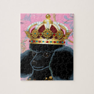Black Poodle King with Crown Jigsaw Puzzle