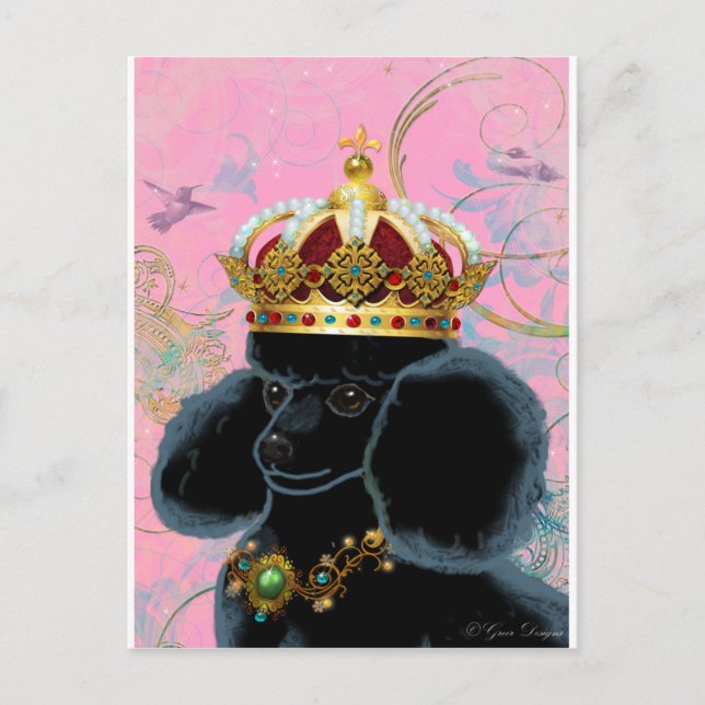 Black Poodle King with Crown Postcard (Front)