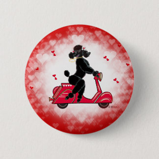 Black Poodle on a  Red Hearts 6 Cm Round Badge