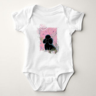 Black Poodle Portrait with Hummingbirds Baby Bodysuit