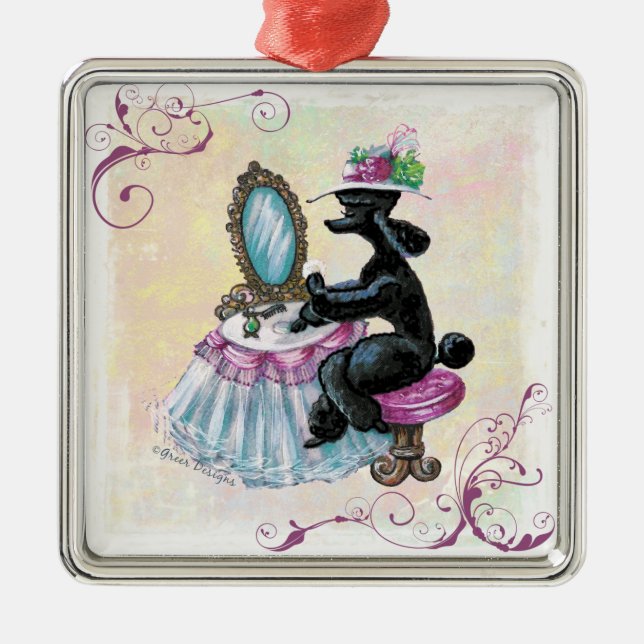 Black Poodle Retro Boudoir Metal Tree Decoration (Front)