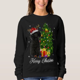 Black Poodle Santa Christmas Tree Lights Xmas Rein Sweatshirt