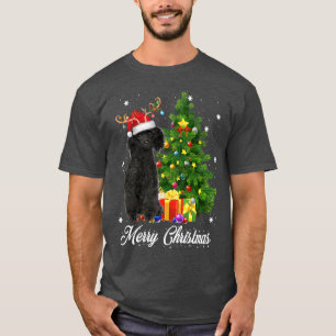 Black Poodle Santa Christmas Tree Lights Xmas Rein T-Shirt