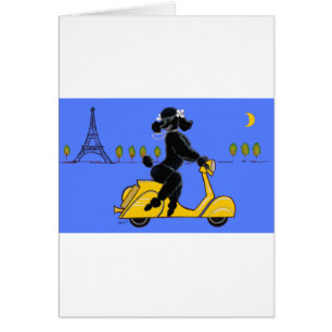 Black Poodle Scooter Retro Eiffel Tower