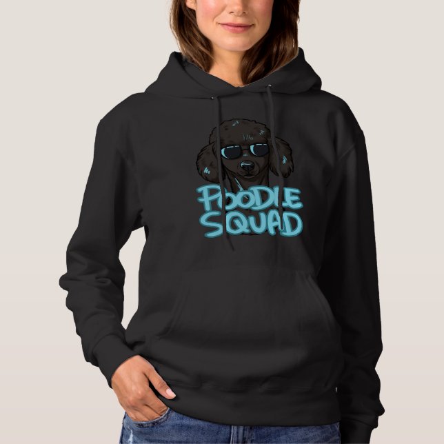 Black Poodle Squad In Blue Hoodie (Front)