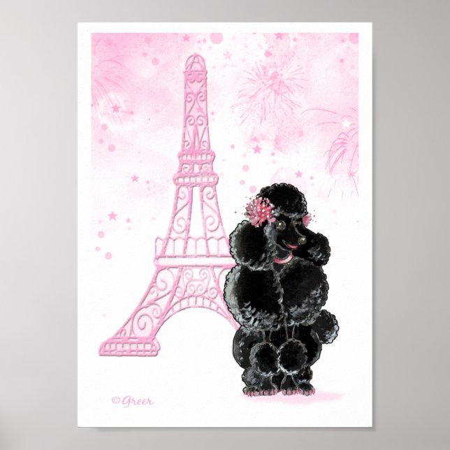 Black Poodle with Pink Eiffel Tower Poster (Front)