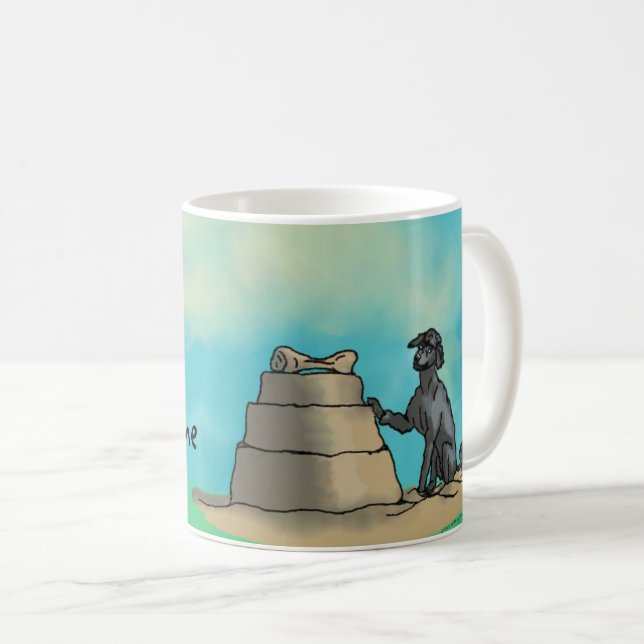 Black Poodle with Sandcastle Coffee Mug (Front Right)